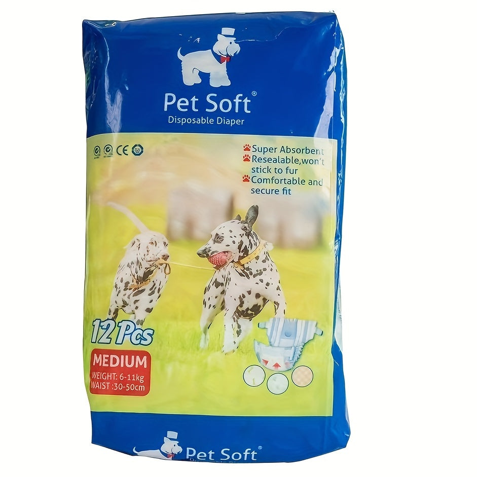 Dog Disposable Diapers 12-Pack – Ultra-Absorbent Leakproof Pet Diapers for Male & Female Dogs, Elastic Waistband, Adjustable Fit for Puppy Training & Incontinence