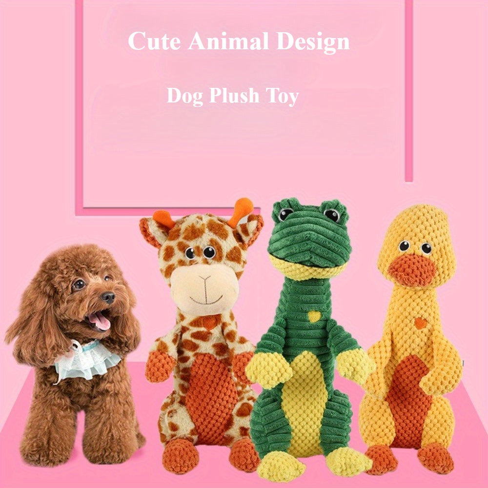 Sweetheart Squeaky Plush Dog Toy – Cute Animal Print Chew & Tug Toy for Aggressive Chewers, Interactive Dog Toy for All Breeds, Duck Deer Frog Styles