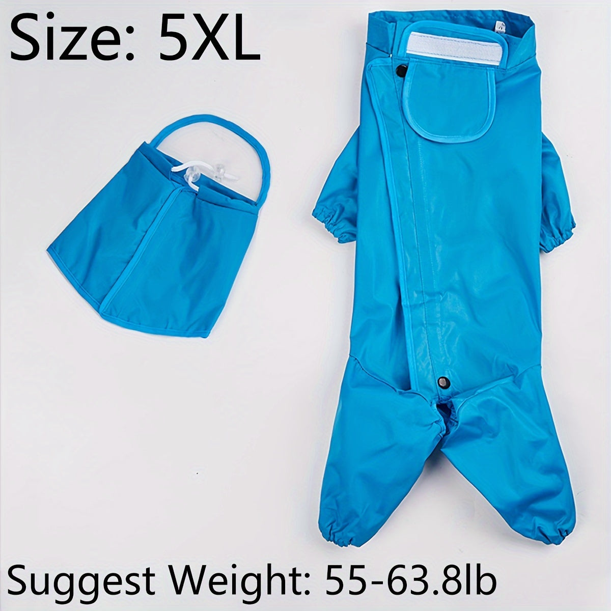 Dog Raincoat Full Body Coverage with Hood & Footies – Waterproof Polyester Rain Jacket for All Breeds, Hook-and-Loop Closure, Ideal for Small to Large Dogs, Blue