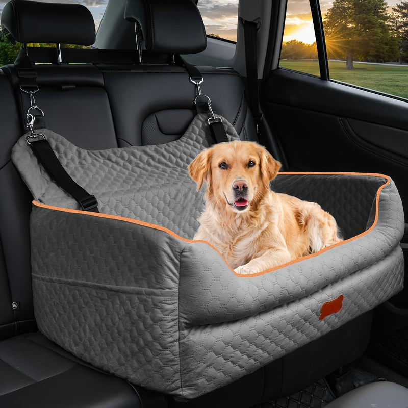 Dog Car Booster Seat for Medium Large Dogs – Washable Pet Car Seat with Thick Cushion, Safety Leash & Removable Cover for Back Seat Travel