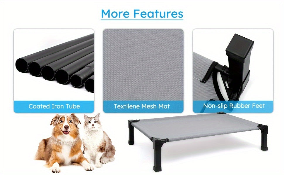 Cooling Elevated Dog Bed – Raised Dog Cot with Washable Breathable Mesh, Metal Frame & No-Slip Feet for Indoor & Outdoor Use