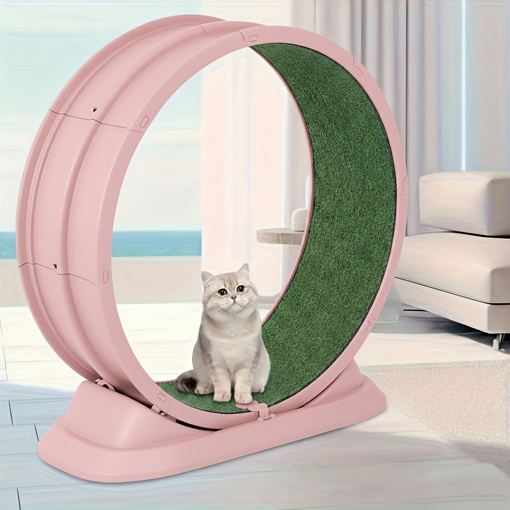 Cat Exercise Wheel Treadmill XXL – Durable Plastic Indoor Running Wheel for All Breed Sizes, No Battery Needed, Cartoon Design Cat Fitness Toy