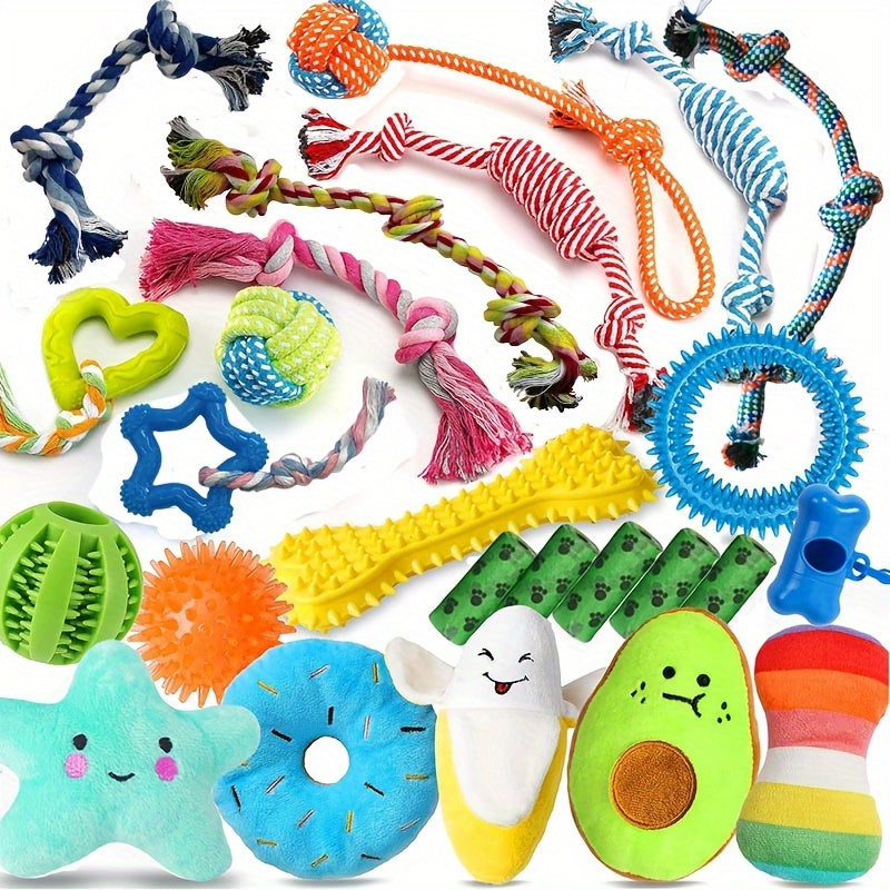 Puppy Chew Toys 25 Pack for Small Dogs - Rope Toys, Squeaky Plush, Rubber Toys & Treat Ball Set for Teething Puppies, Interactive Dog Toy Bundle, Dental Health & Boredom Relief