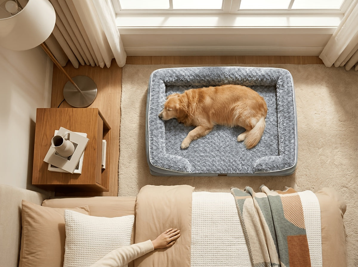 Orthopedic C-Shape Dog Sofa Bed for Extra Large Dogs – 3.5" Bolster, Plush Washable Removable Cover & Nonslip Bottom, Gray