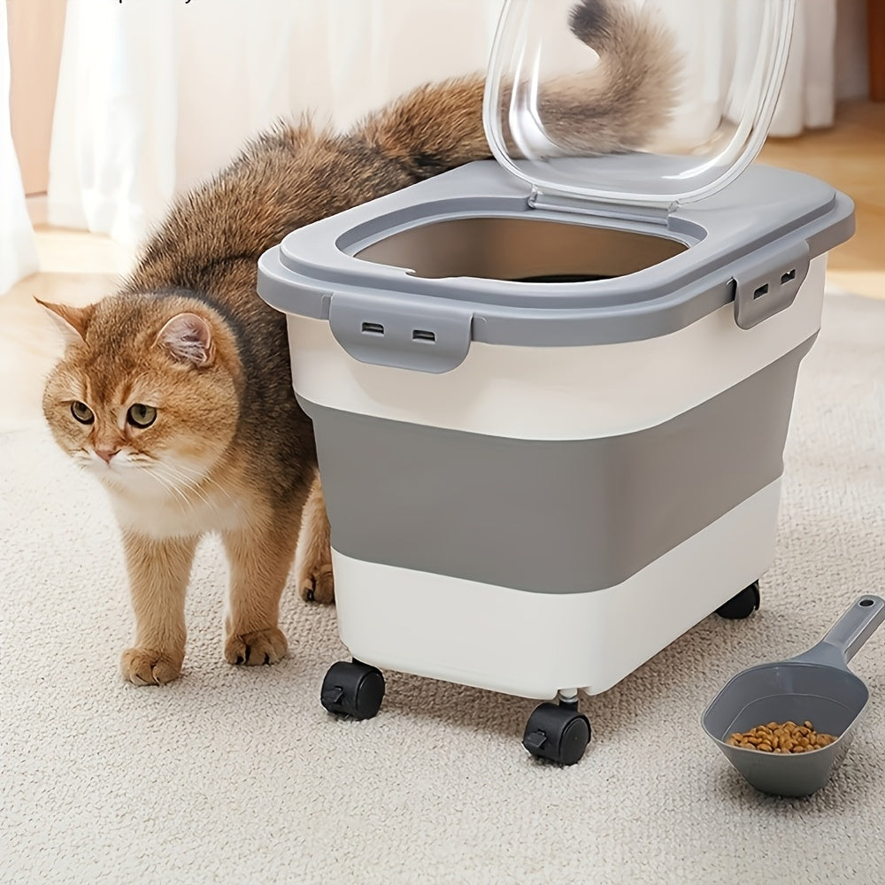 Pet Food Storage Container with Wheels - Large Capacity Airtight Dog Cat Dry Food Bin, Moisture & Insect Resistant, Foldable with Measuring Cup, Green Off-White Pink