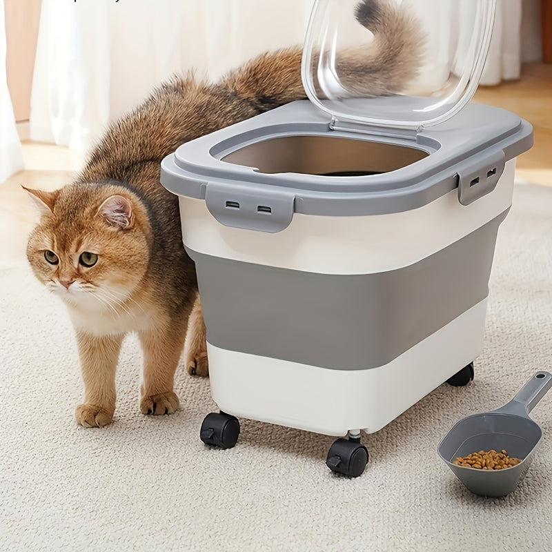 Pet Food Storage Container with Wheels - Large Capacity Airtight Dog Cat Dry Food Bin, Moisture & Insect Resistant, Foldable with Measuring Cup, Green Off-White Pink
