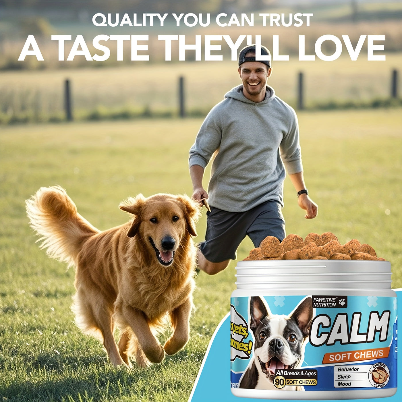 Dog Calming Chews 90ct Chicken Flavor – Natural Herbal Supplement for Anxiety Thunder Fireworks and Barking Relief