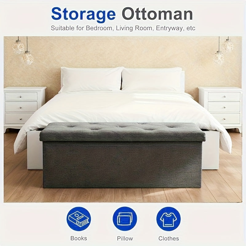 Storage Ottoman Bench Foldable with Padded Seat – End of Bed Bench & Storage Chest for Bedroom & Living Room, 2 Sizes, Grey