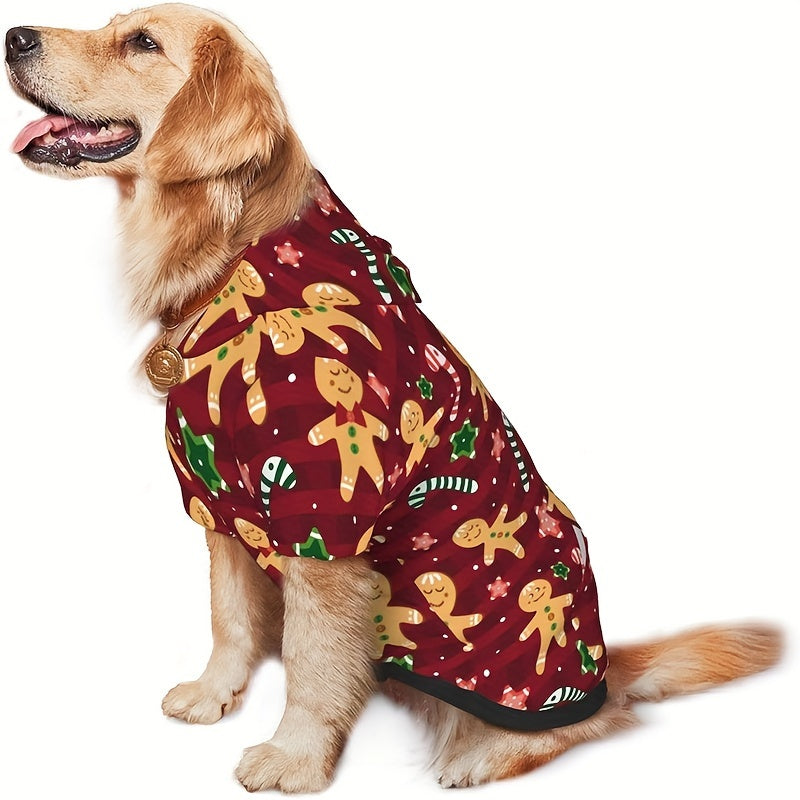 Christmas Dog Sweater Gingerbread Hoodie with Hat and Pocket for Medium Dogs – Cozy Knit Holiday Costume Machine Washable Mixed Colors Size 3XL