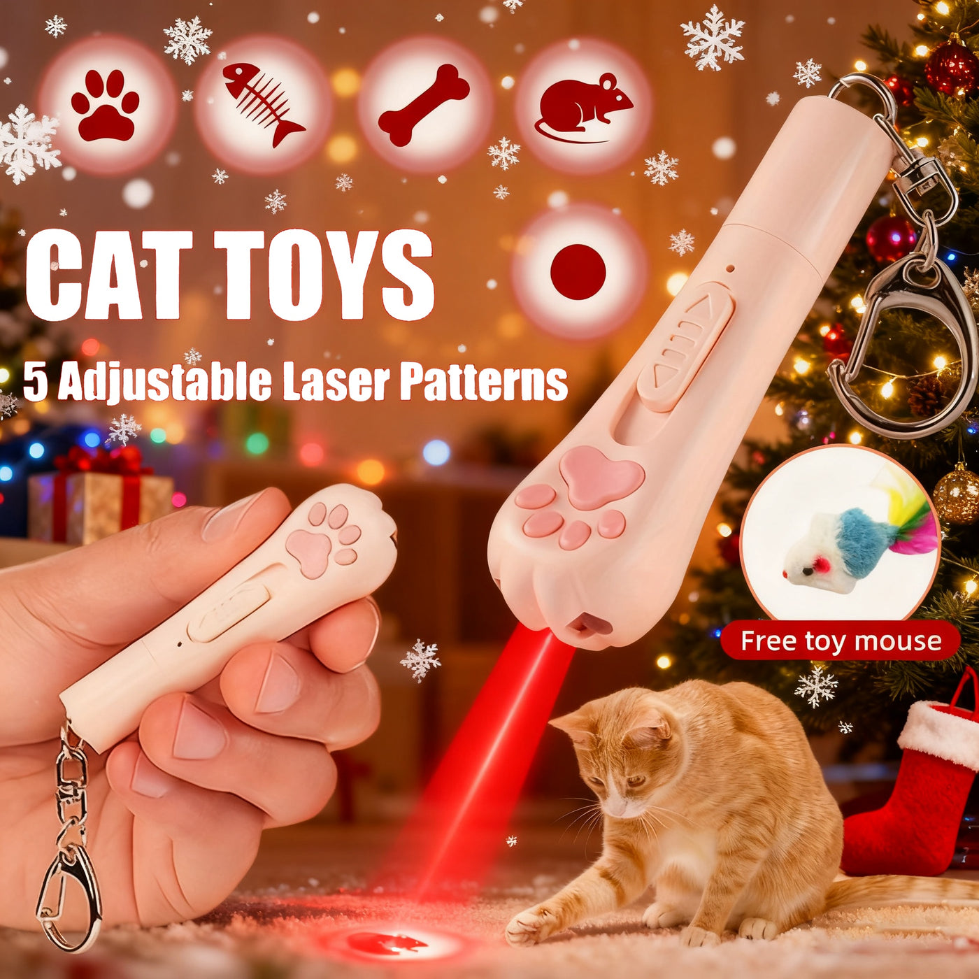 Interactive Cat Toy USB Rechargeable – 7-in-1 Teaser Wand with 7 Play Modes, Bonus Mouse Toy, Exercise & Enrichment for Indoor Cats and Dogs, Pink & Blue