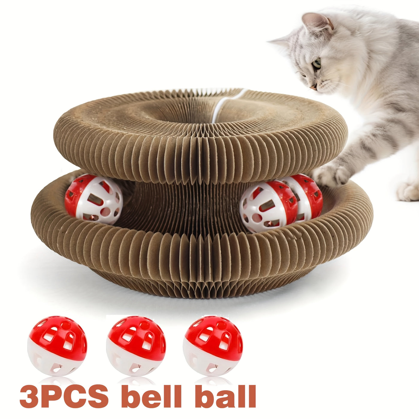Magical Organ Cat Scratching Board with Ball Track & Bell Balls - Foldable Wear-Resistant Interactive Cat Scratcher Toy for Indoor Cats, Includes Scratching Post & 3 Bell Balls