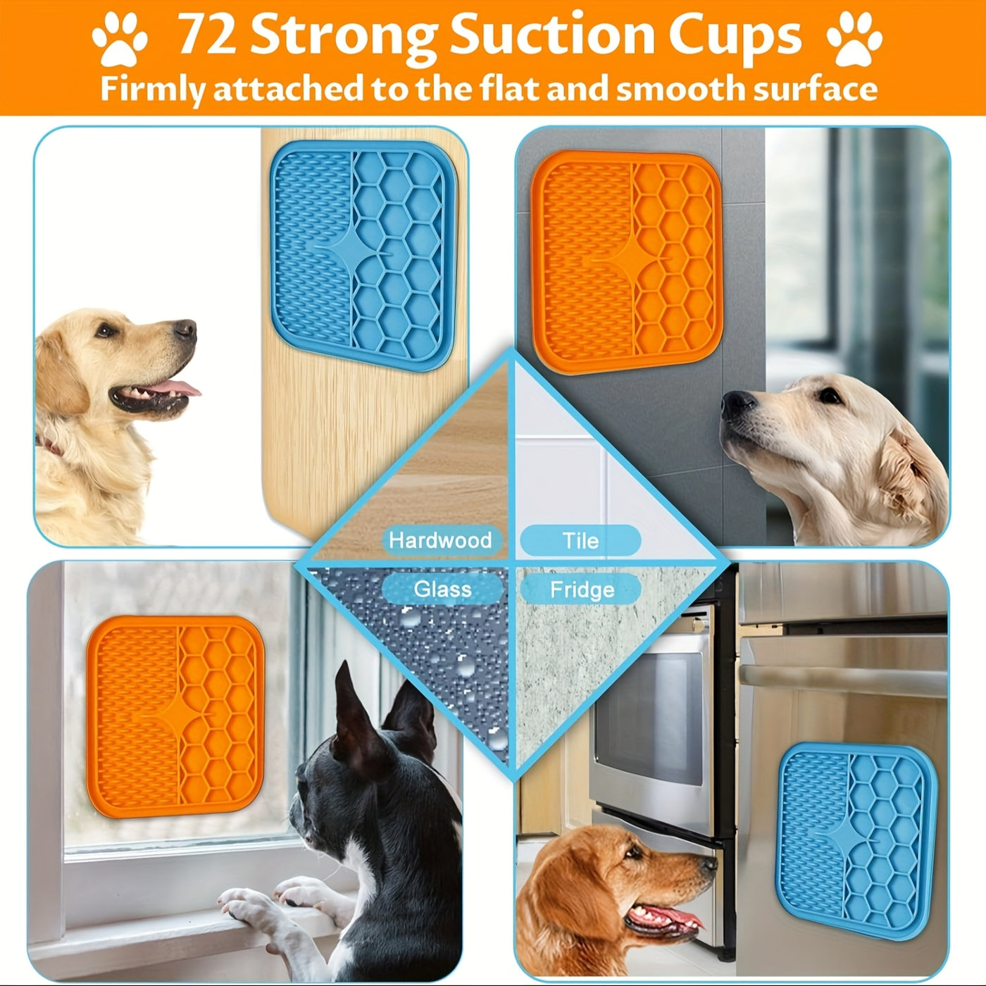 Licking Mat for Dogs & Cats with Suction Cup - Slow Feeder Boredom Buster for Bathing Grooming Anxiety Relief 1/2/4 Pack