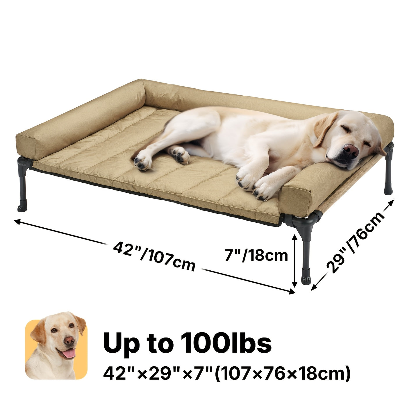 Elevated Cooling Dog Bed with Removable Pillow-Top Bolster Mat - Raised Dog Cot, Breathable Mesh, No-Slip Feet, Steel Frame, Indoor & Outdoor, 4 Sizes, 5 Colors