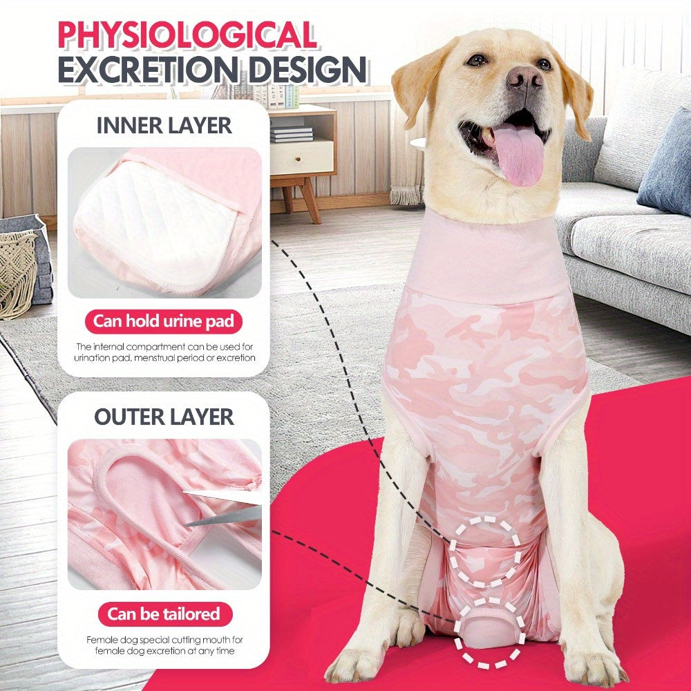 Dog Recovery Suit After Surgery Female Breathable Spay Recovery Onesie Cone Alternative for Dogs – Soft Polyester Blend in Grey and Pink Sizes M to XL