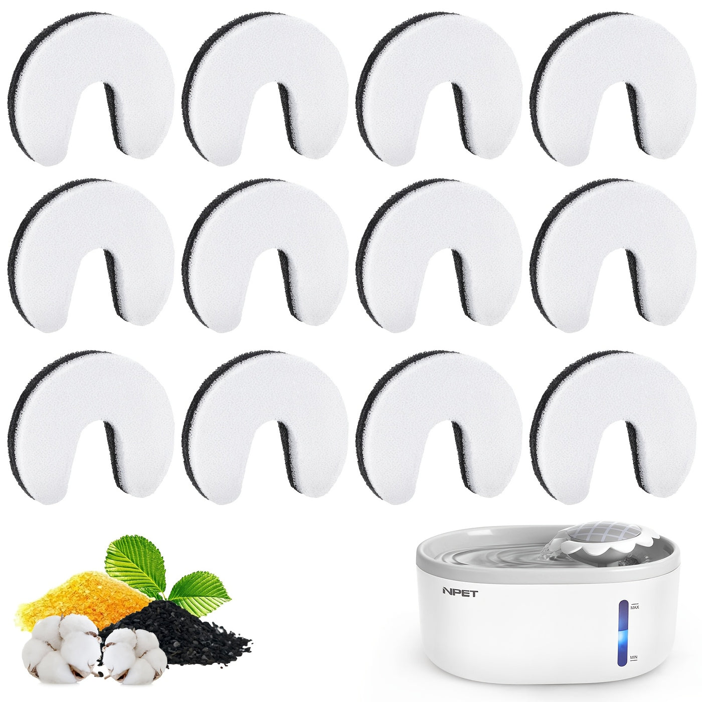 Cat Water Fountain Replacement Filters for NPET NC010 – Odor Removal PVC Filter, Easy Install, 4 / 8 / 12 Pack