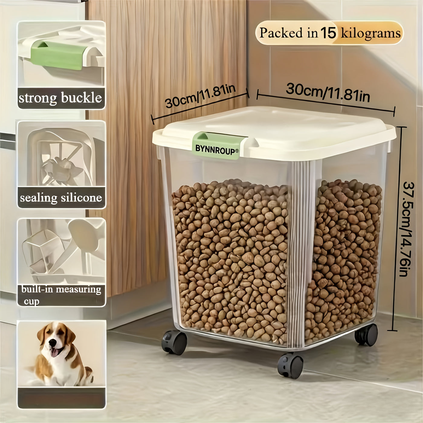Airtight Pet Food Storage Container with Locking Lid & Scoop - Moisture-Proof Dog Cat Dry Food Bin 4.4 to 55 LB with Wheels