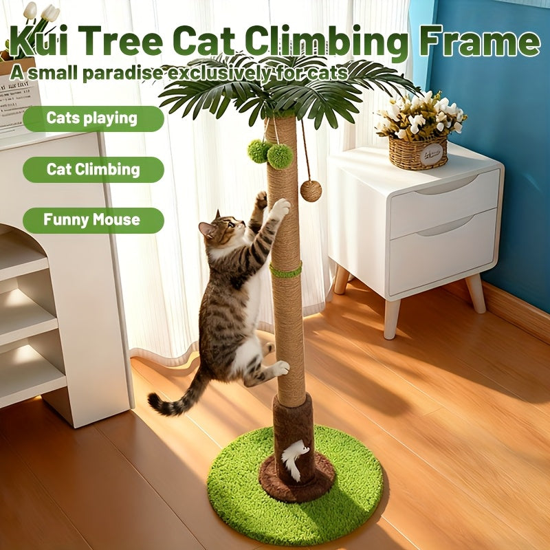 Cat Scratching Post 36.3in Tall Palm Tree Design - Natural Sisal Rope, Stable Weighted Base, Hanging Balls & 3D Leaf Top, Space-Saving Cat Scratcher for Indoor Cats Kittens Apartments