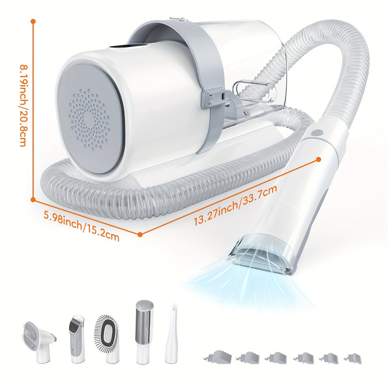 Pet Grooming Vacuum Kit 5-in-1 – Dog & Cat Hair Clipper with 99% Suction Vacuum, 6 Guide Combs, Professional Low-Noise Grooming Tools for Dogs Cats, White Grey & White Blue