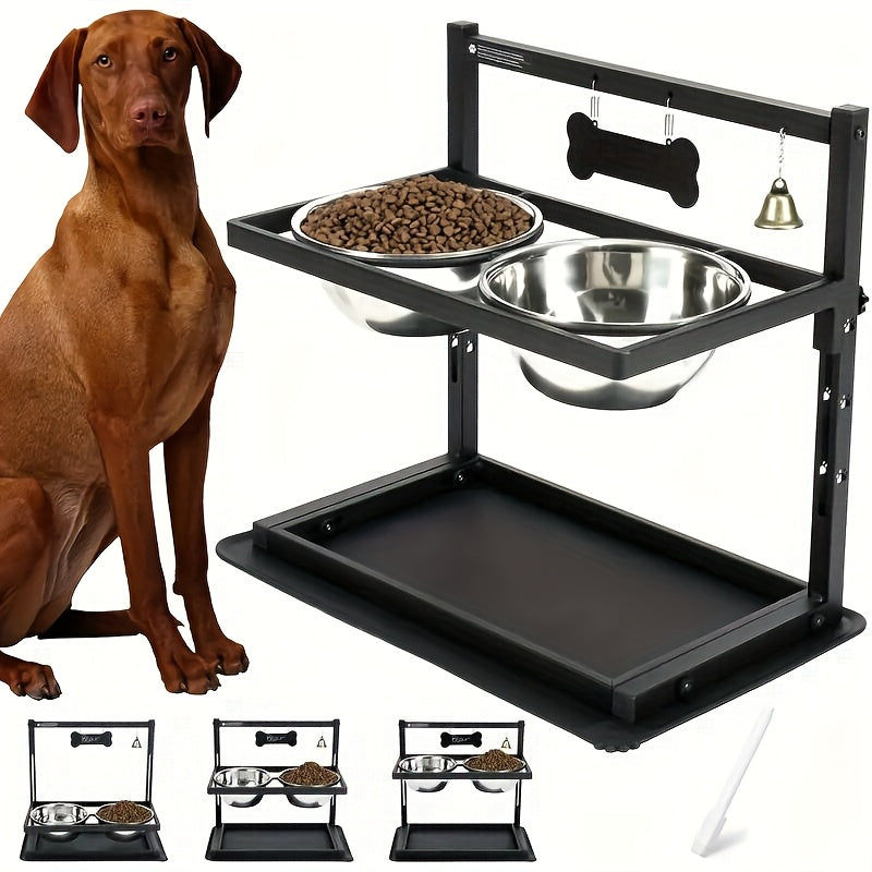 Adjustable Elevated Dog Bowl Stand with 2 Stainless Steel Bowls - Raised Feeder for Large & Medium Dogs, Height Adjustable Metal Dog Food Water Bowl Set