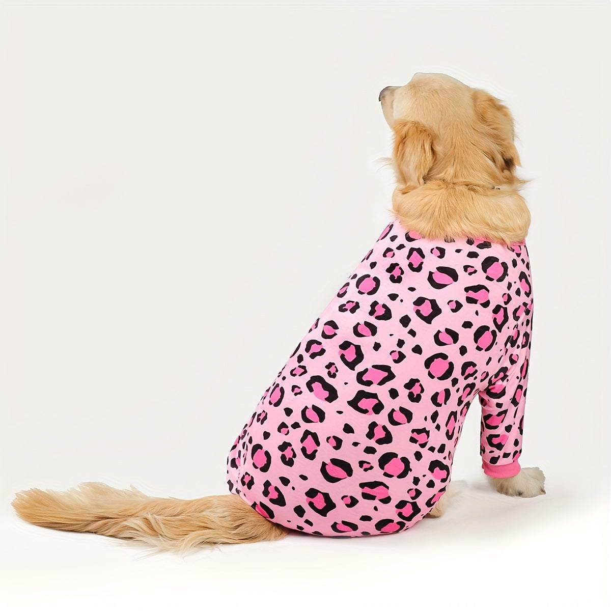 Leopard Print Dog Jumpsuit Plush Pullover for Small & Medium Dogs – Soft Polyester Knit Pet Onesie for Spring, Fall & Winter, Sizes XS-4XL