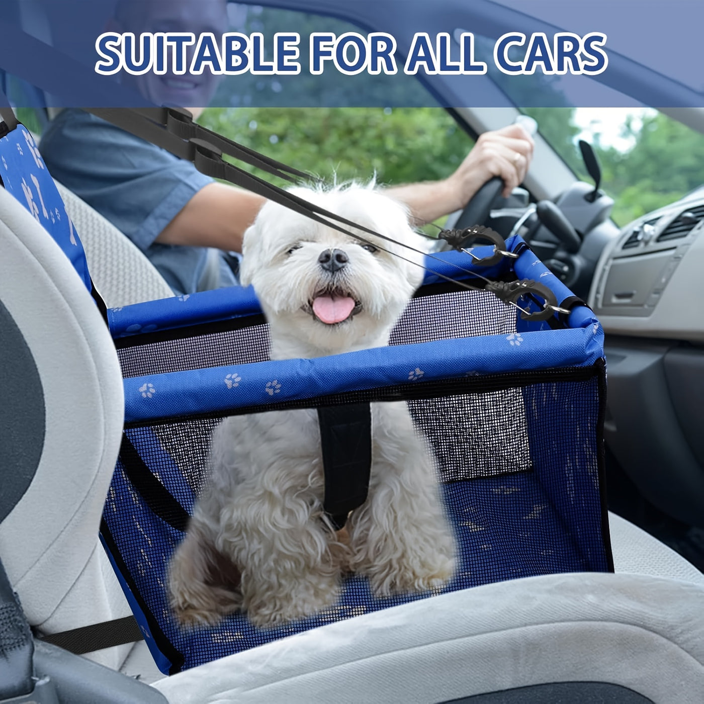 Dog Car Booster Seat & Travel Carrier – Oxford Breathable Foldable Washable Pet Car Seat with Safety Leash, Adjustable Straps & Elevated View for Small Dogs and Cats