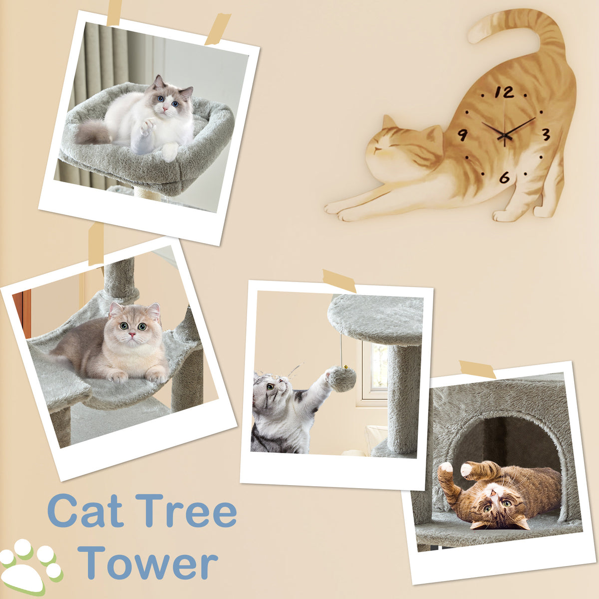 44-Inch Large Cat Tree Tower with Condo, Hammock & Sisal Scratching Posts – Multi-Level Indoor Cat House for Multiple Cats