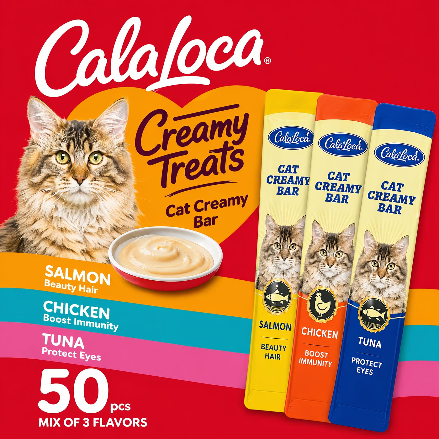 Squeezable Wet Cat Food Strips 50pcs Variety Pack Chicken Tuna Salmon Mixed Flavors Soft Lickable Cat Treats Hydration Snack