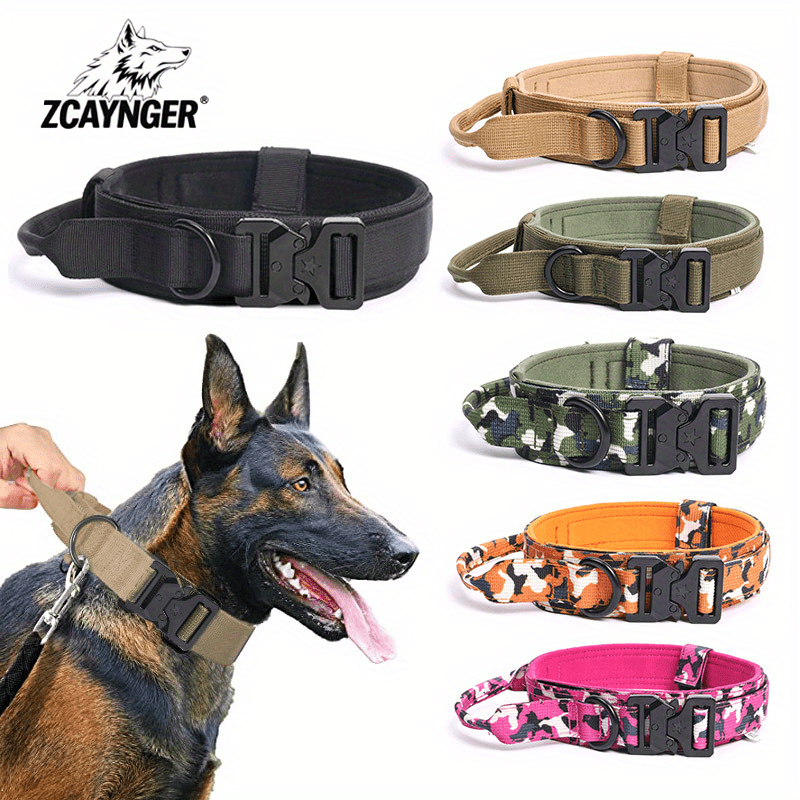 Heavy Duty Tactical Dog Collar with Handle & Quick-Release Metal Buckle - Wide Nylon Collar for Medium & Large Dogs, M/L/XL, Training Outdoor Agility Search Rescue