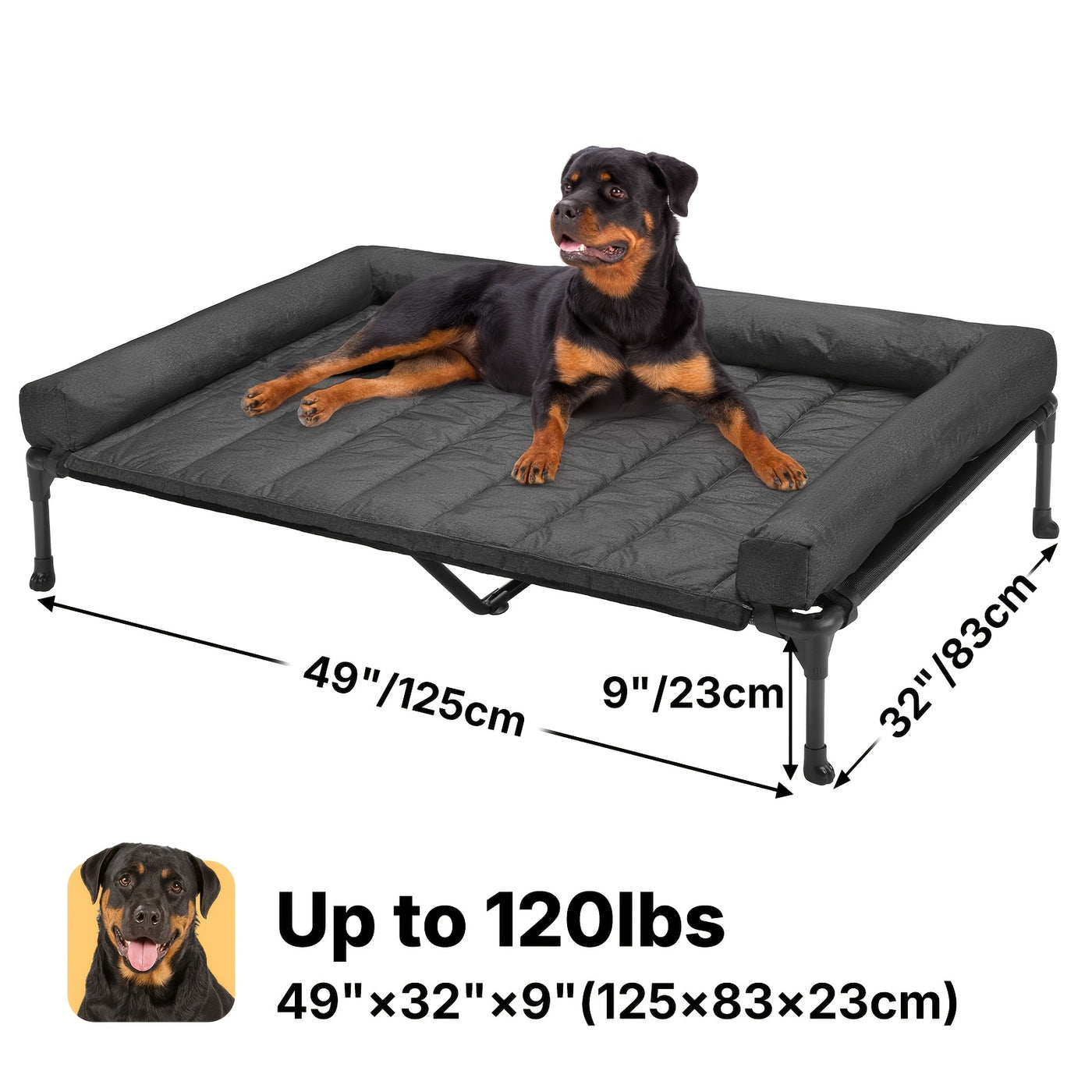 Elevated Cooling Dog Bed with Removable Pillow-Top Bolster Mat - Raised Dog Cot, Breathable Mesh, No-Slip Feet, Steel Frame, Indoor & Outdoor, 4 Sizes, 5 Colors
