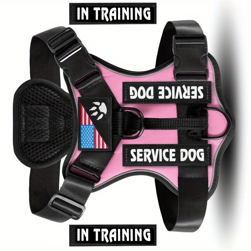 Reflective Dog Harness Set with 5 Interchangeable Patches - Adjustable Oxford Vest, Mesh Inner Layer, Front & Back Clip, Anti-Pull, XS to XL, 10 Color Options