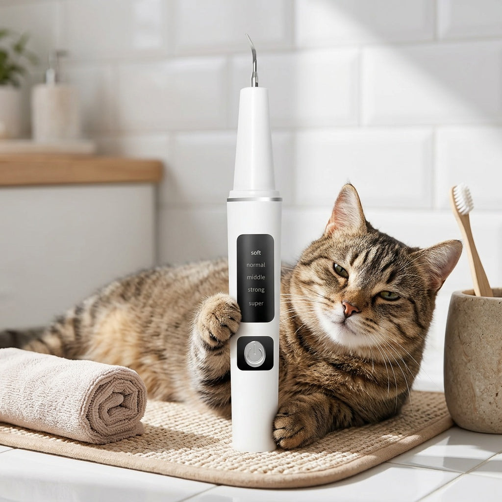 Electric Pet Teeth Cleaning Kit for Cats and Dogs USB Rechargeable – 5 Modes 4 Cleaning Heads Stain Tartar Remover