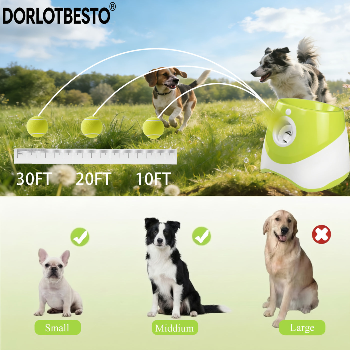 Automatic Dog Ball Launcher with Adjustable 10-30ft Range – Interactive Fetch Toy for Small & Medium Dogs with ETPU Balls & Foldable Water Bowl, Indoor/Outdoor