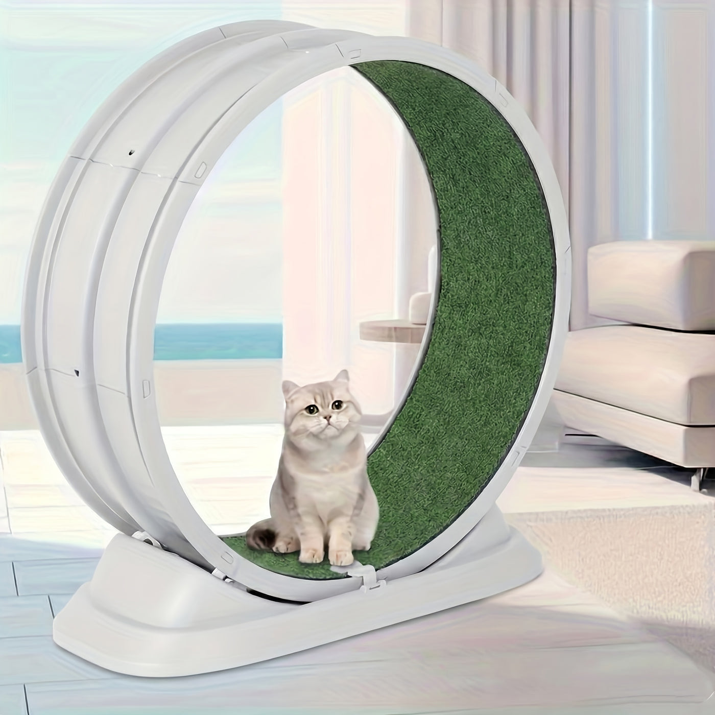 Cat Exercise Wheel Treadmill XXL – Durable Plastic Indoor Running Wheel for All Breed Sizes, No Battery Needed, Cartoon Design Cat Fitness Toy