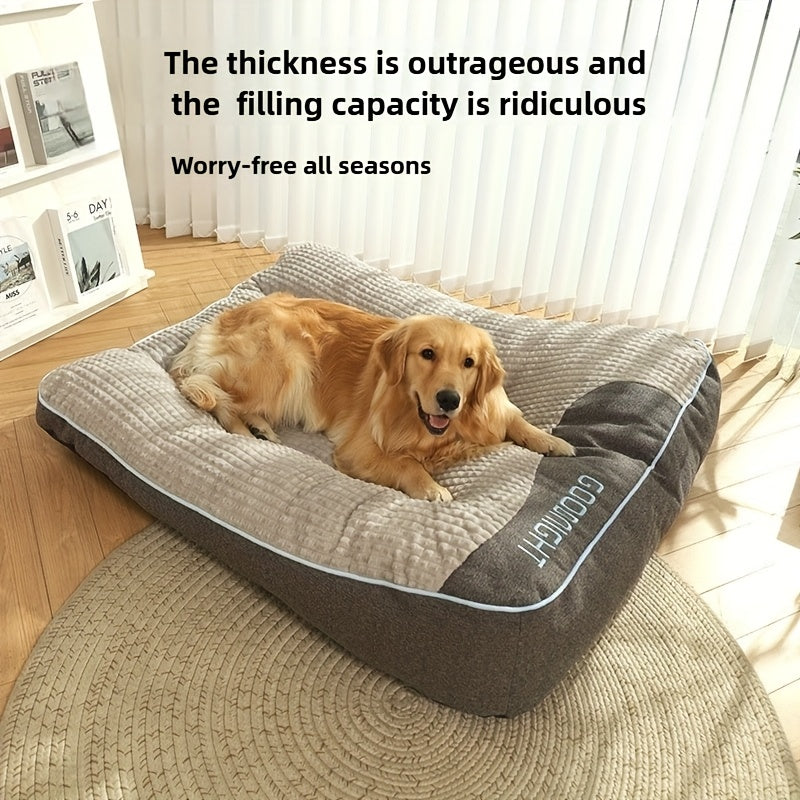 Extra Thick Non-Slip Dog Bed Mat Sofa for Medium Large Dogs & Cats - Plaid All-Season Stuffed Pet Sofa Bed Soft Polyester Filling, XL 2XL 3XL, Includes Toy Balls, Perfect for Golden Retrievers