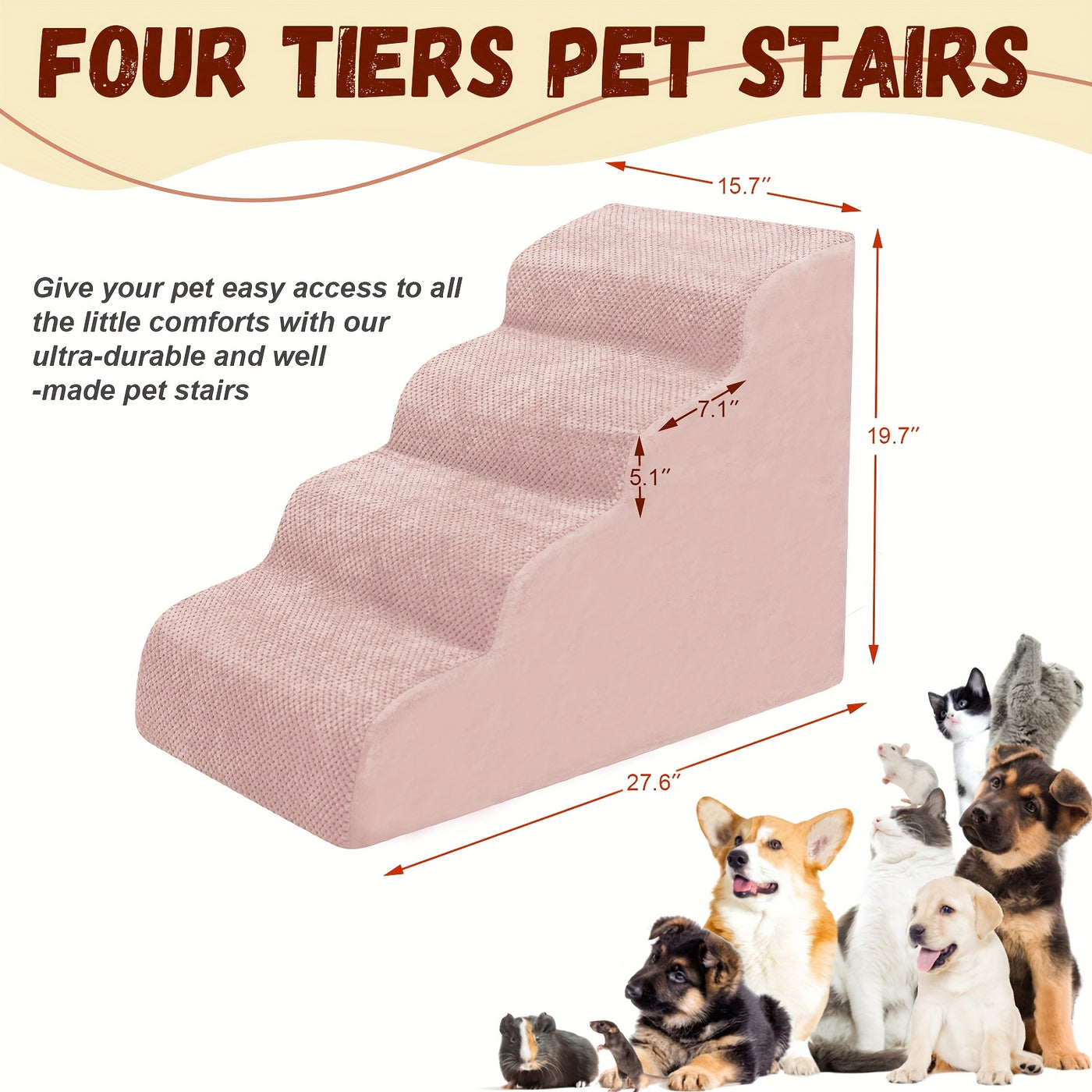 Dog Stairs for Small Dogs - Extra Wide High Density Foam Pet Steps with Non-Slip Bottom, Soft Cushioned Ramp for High Beds Couch Sofa, 2/3/4 Steps for Elderly & Injured Dogs
