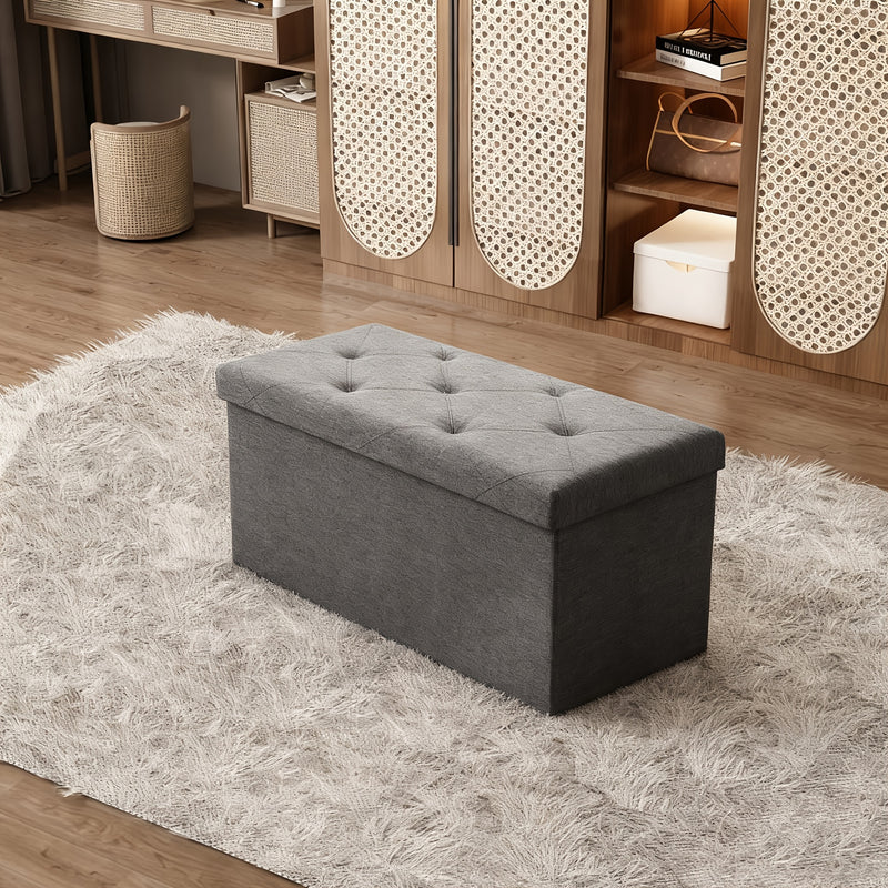 Storage Ottoman Bench Foldable with Padded Seat – End of Bed Bench & Storage Chest for Bedroom & Living Room, 2 Sizes, Grey
