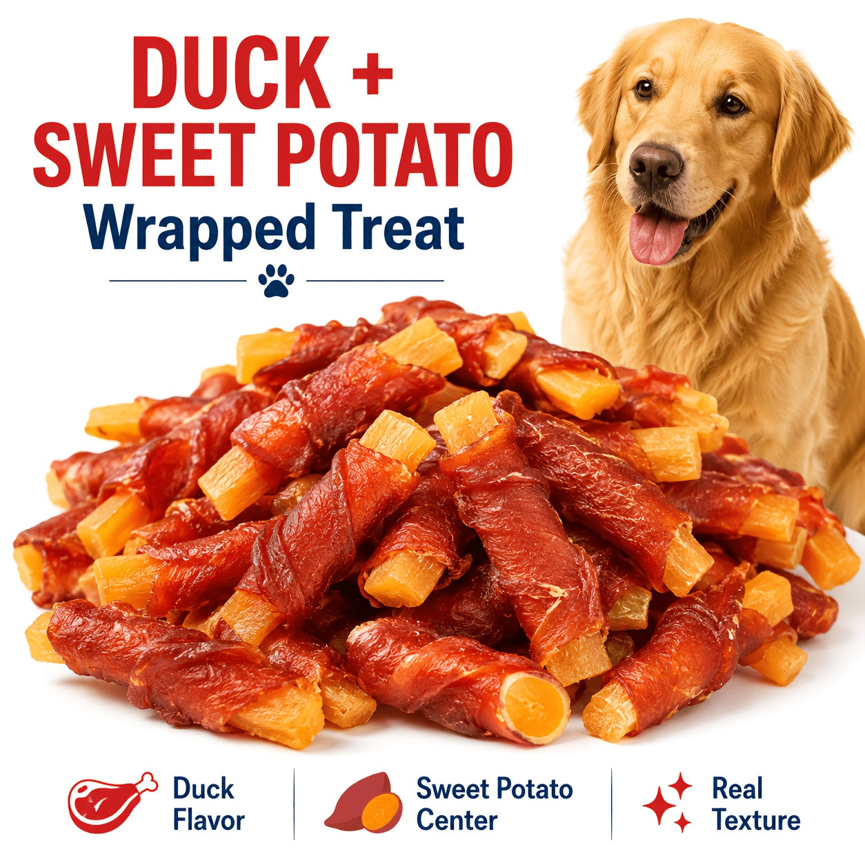 Duck & Chicken Dog Treats Variety – Chicken Egg Yolk Slices, Duck Roll Sweet Potato Chips & Duck Breast Jerky, High-Protein Easy-Digest Training Reward Snacks for Dogs