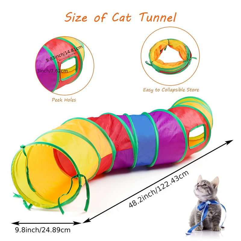 32-Piece Cat Toy Set with Rainbow Tunnel – Kitten Toys Assortment Including Feather Teaser Wand, Sisal Mice, Bell Balls & Crinkle Balls for Indoor Cats