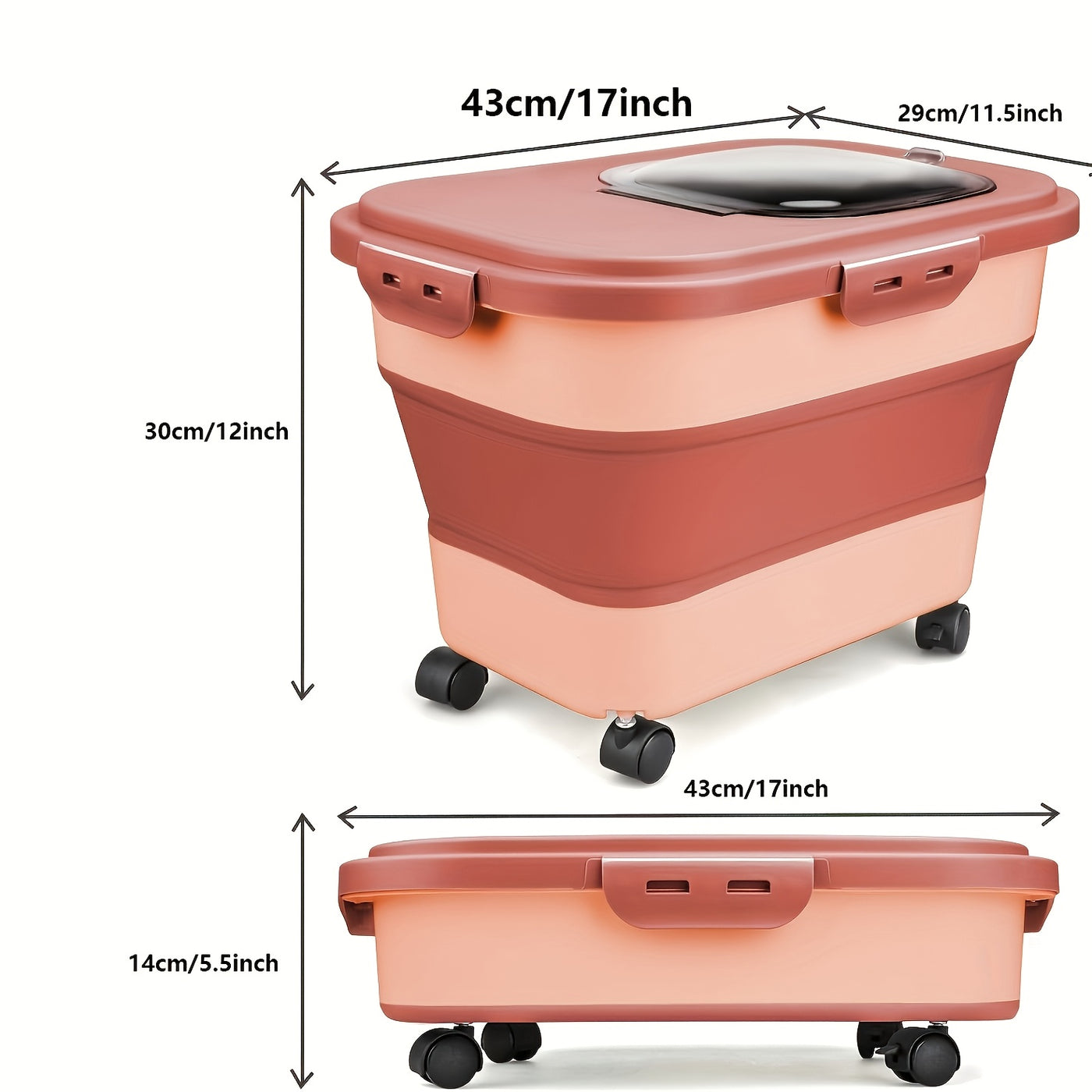 Foldable Pet Food Storage Container with Wheels – Airtight Moisture-Proof Bin for Dog & Cat Food, 5-30 LB Capacity, Upgraded Model
