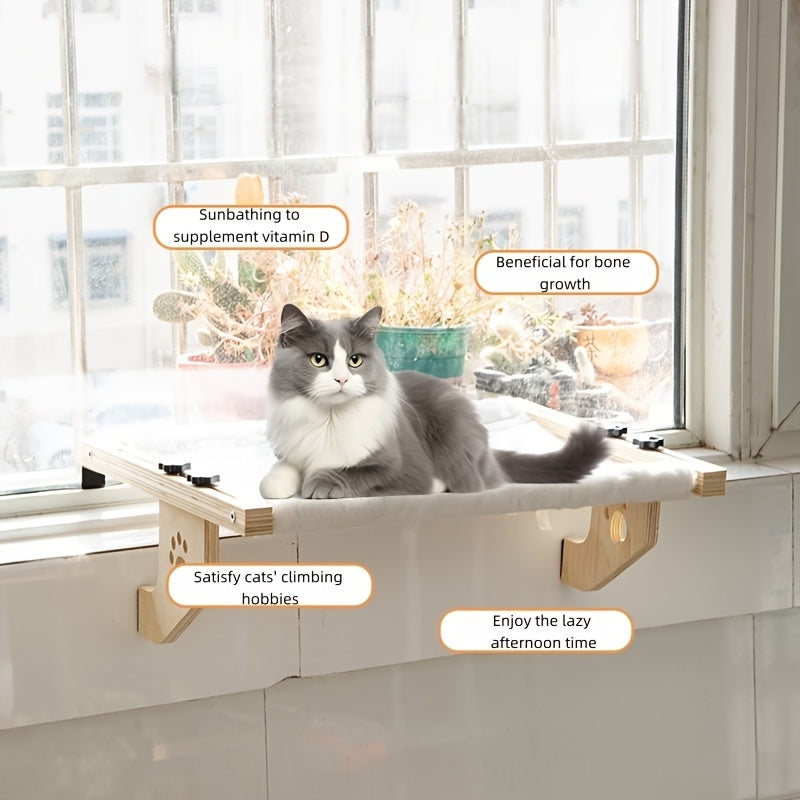 Cat Window Hammock Adjustable Frame - Paw Print Indoor Cat Bed for Window Sill Bed Cabinet, Easy Install Safety Fixing Large Cat Perch Leisure Spot, Decorative Pet Furniture