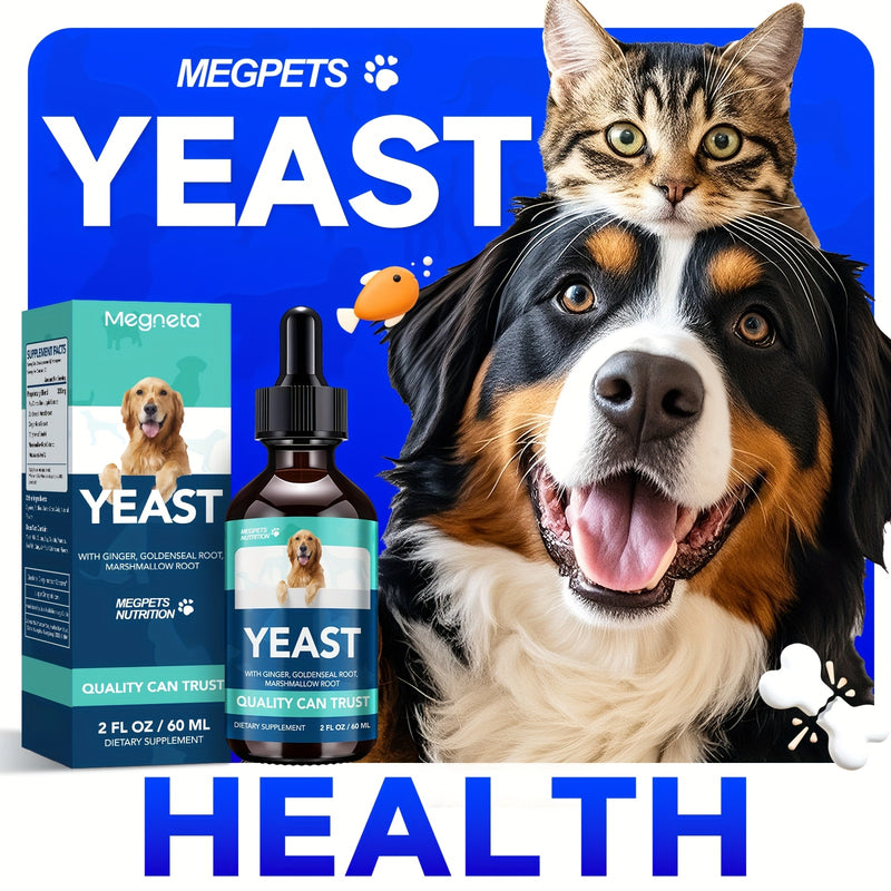 Yeast Health Drops for Dogs and Cats 60ml – Skin and Ear Support Liquid Supplement Easy Absorb All Breeds Ages