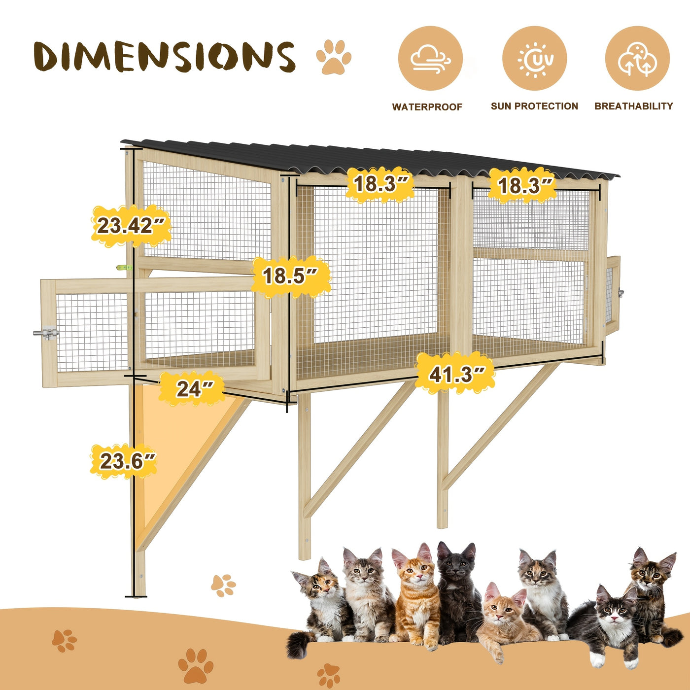 Cat Catio Window Perch Outdoor Enclosure for Large Cats - Wooden Window Box Hammock for Indoor Cats Sunbathing & Napping with 360° View, Rain-Proof Roof & Expandable Design