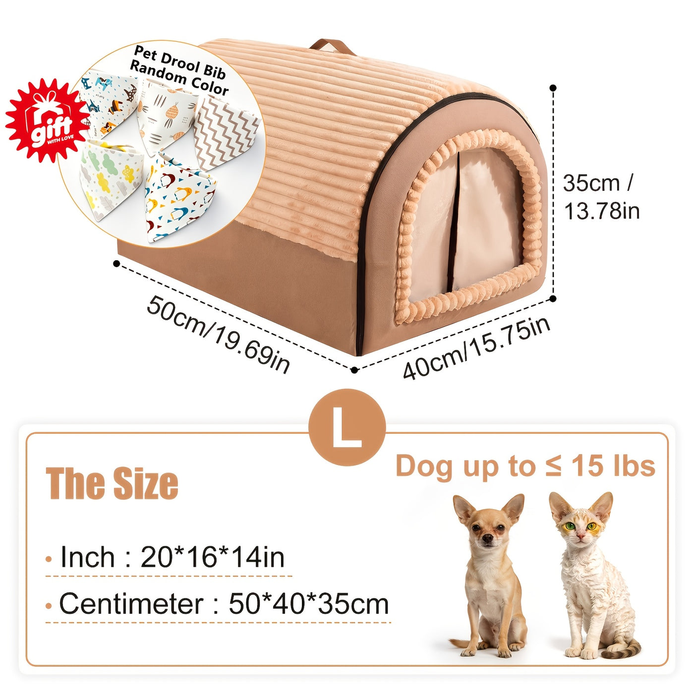 2-in-1 Foldable Indoor Dog House & Pet Tent Cave Bed - Soft Fluffy Washable Cushion Mat with Lid, All-Season Privacy Warm Bed for Small Medium Large Dogs Cats