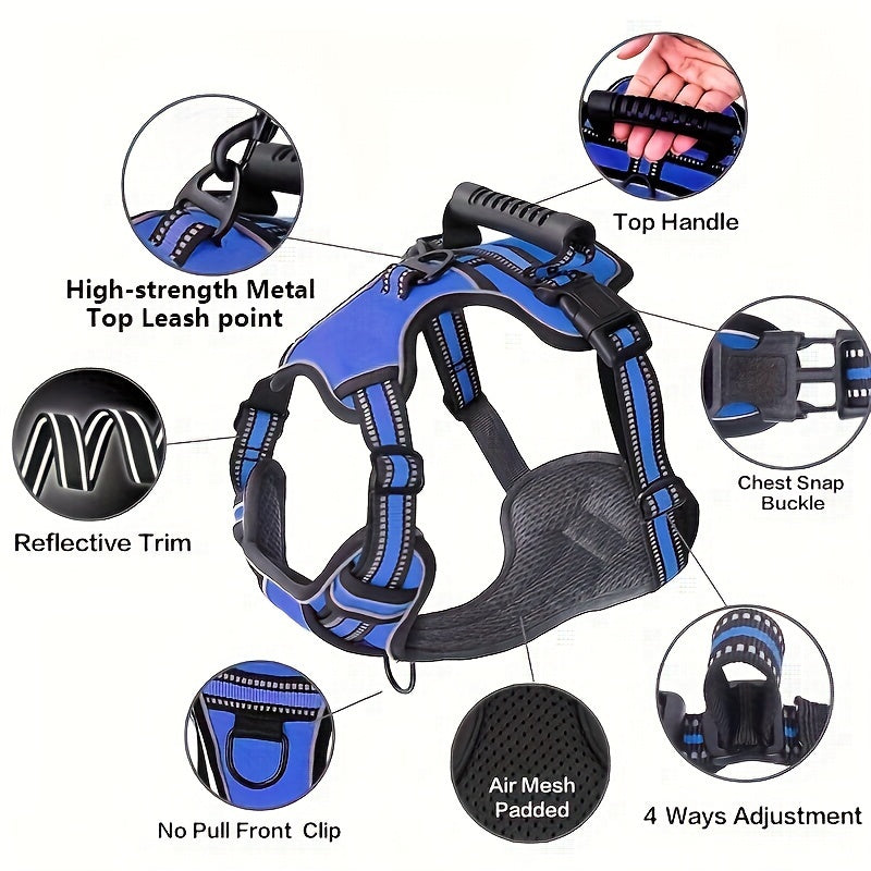 6-in-1 No-Pull Dog Harness & Leash Set Adjustable Reflective - Oxford Vest with 2 Leash Clips & Control Handle for Small Medium Large Dogs XS-XL, No Choke, Black Green Blue Purple Red