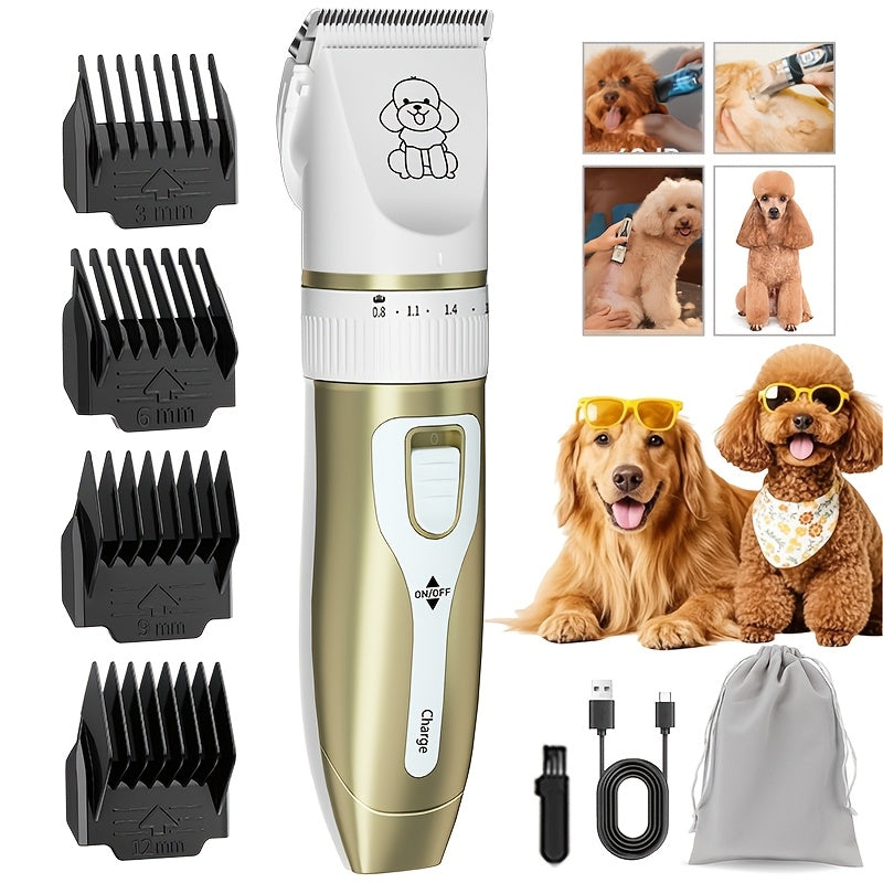 Professional Dog Grooming Kit – USB Rechargeable Electric Clippers with Ceramic Blades, Brush & Comb Set for Dogs & Cats, Multiple Colors & Beauty Sets