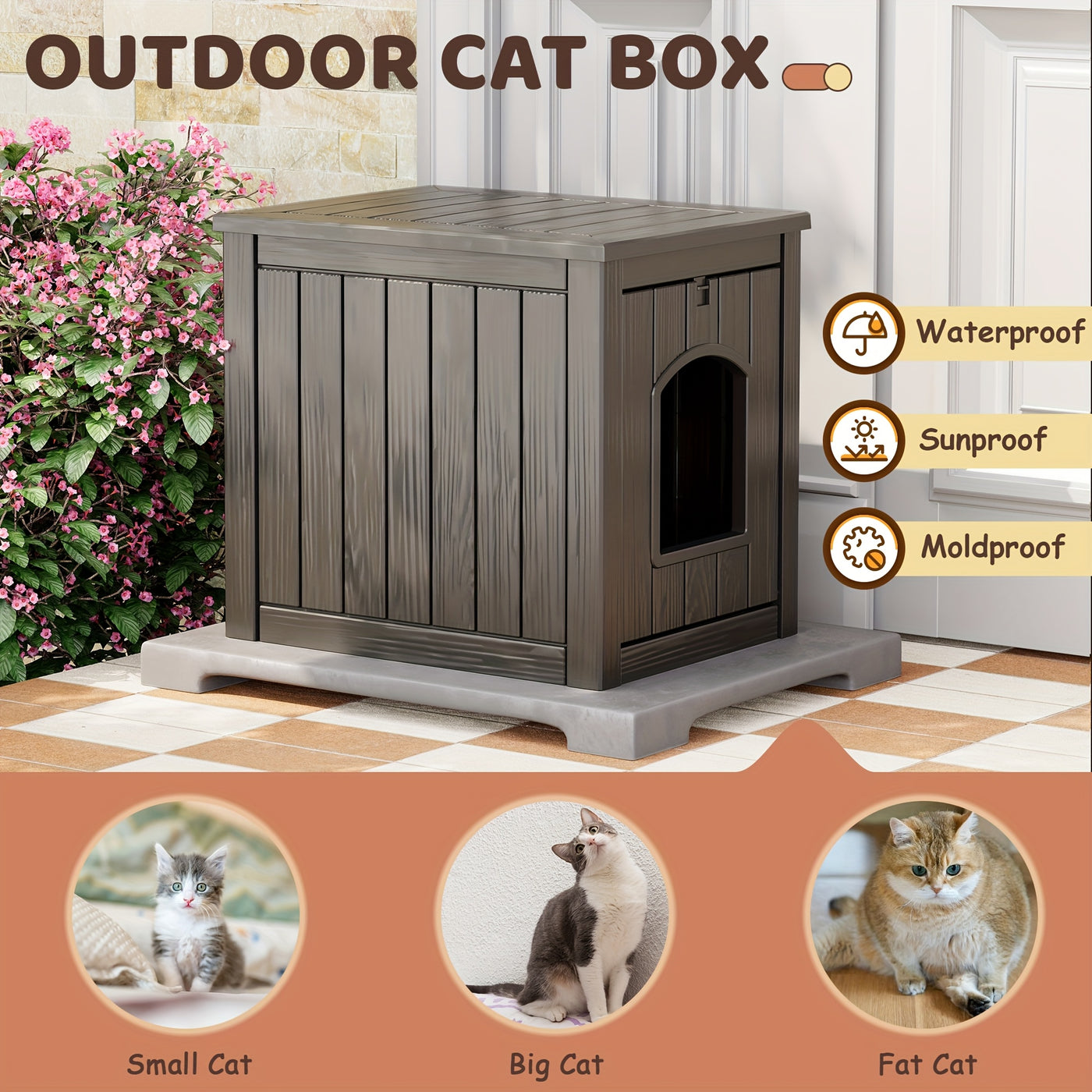 Large Cat Litter Box Odor Control Ventilated Resin Easy Clean Indoor Outdoor Pet House for Cats and Small Dogs