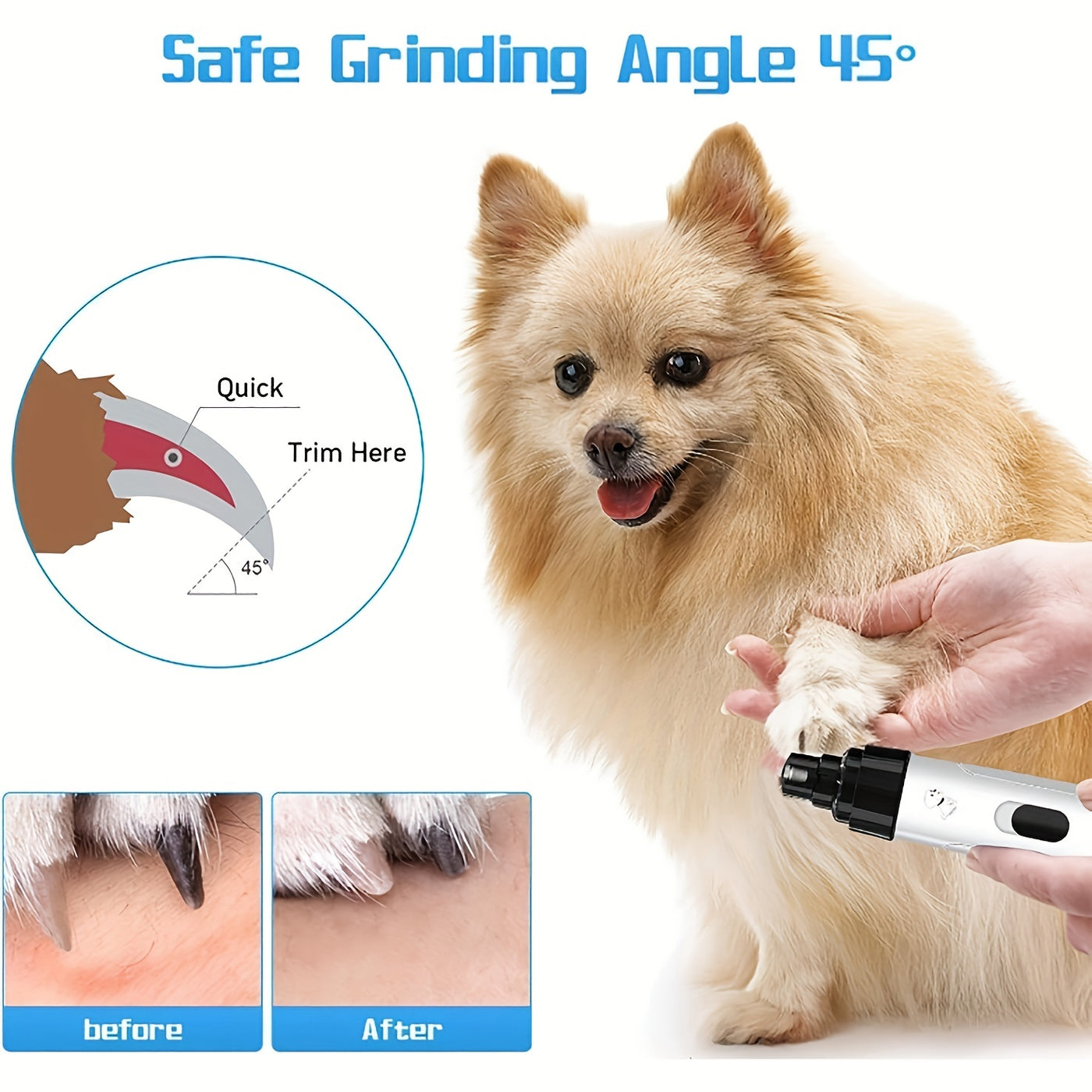 Electric Dog Nail Grinder Quiet & Painless – Silent Pet Nail Trimmer for Dogs & Cats, Upgraded LED Screen Long Battery Life | Smooth Paws Grooming Tool