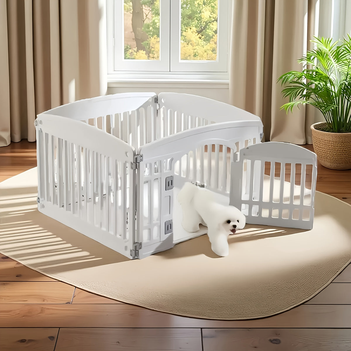 4 & 6 Panel Dog Pen with Non-Slip Bottom & Safety Locking Door - Portable Expandable Indoor Outdoor Puppy Pen for Medium Dogs, Lightweight Durable Pet Fence
