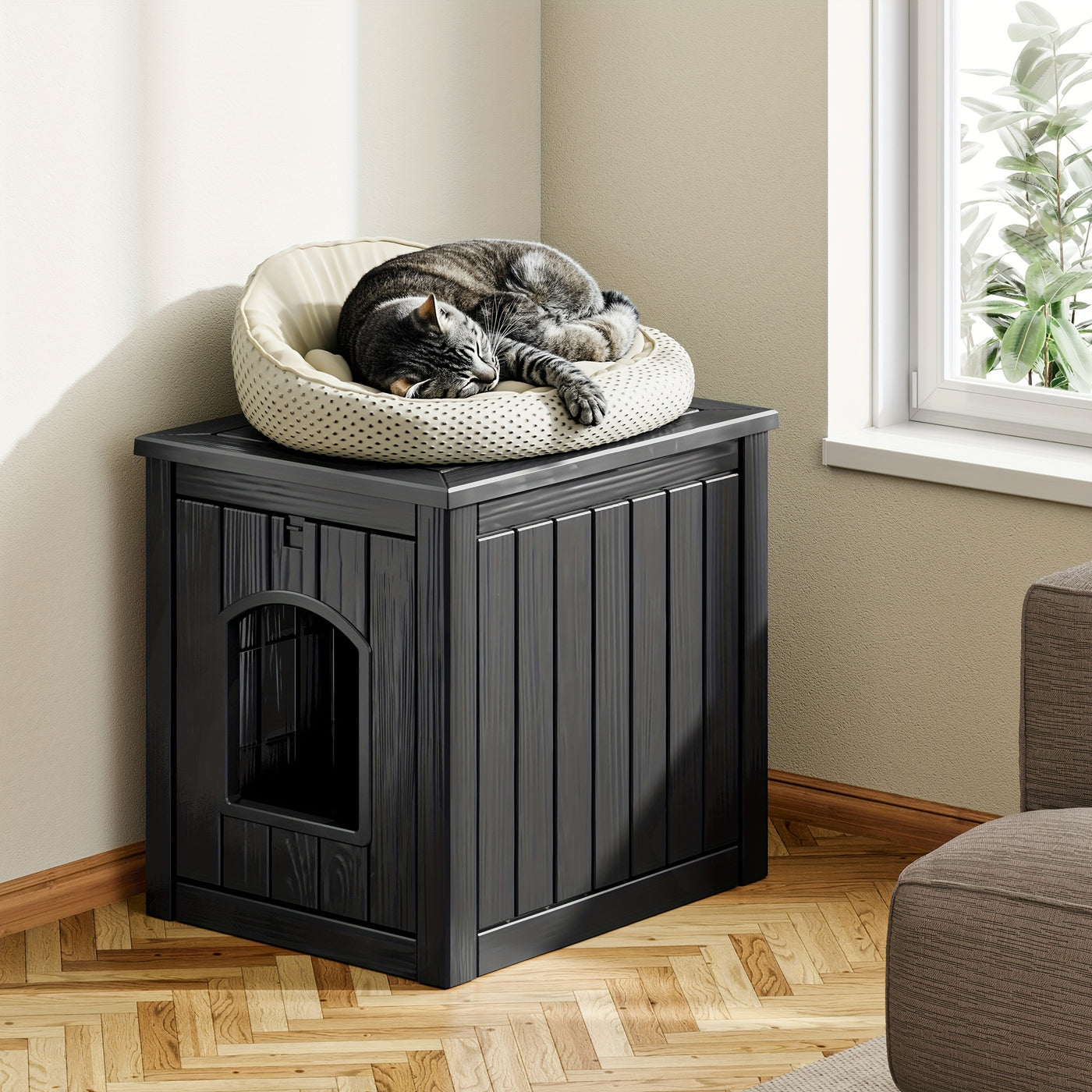 Large Cat Litter Box Odor Control Ventilated Resin Easy Clean Indoor Outdoor Pet House for Cats and Small Dogs