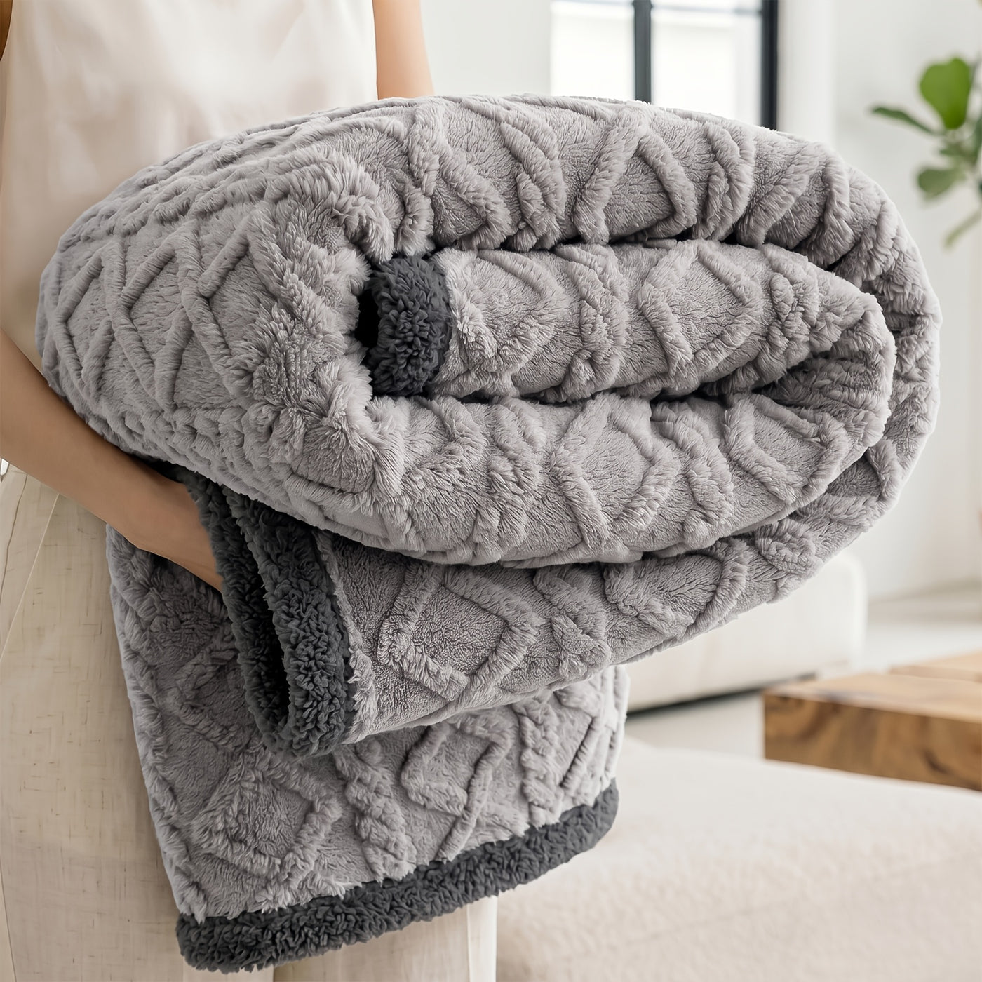 Sherpa Fleece Dog Blanket Liquid Proof for Sofa & Bed - Reversible Pet Throw Blanket Furniture Protector for Small Medium Large Dogs & Cats, Machine Washable, Light Gray Khaki Beige Dark Gray